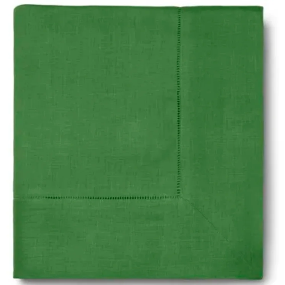 SFERRA Festeval Square Hemstitched Linen Tablecloth, Emerald, Retail $149.95US